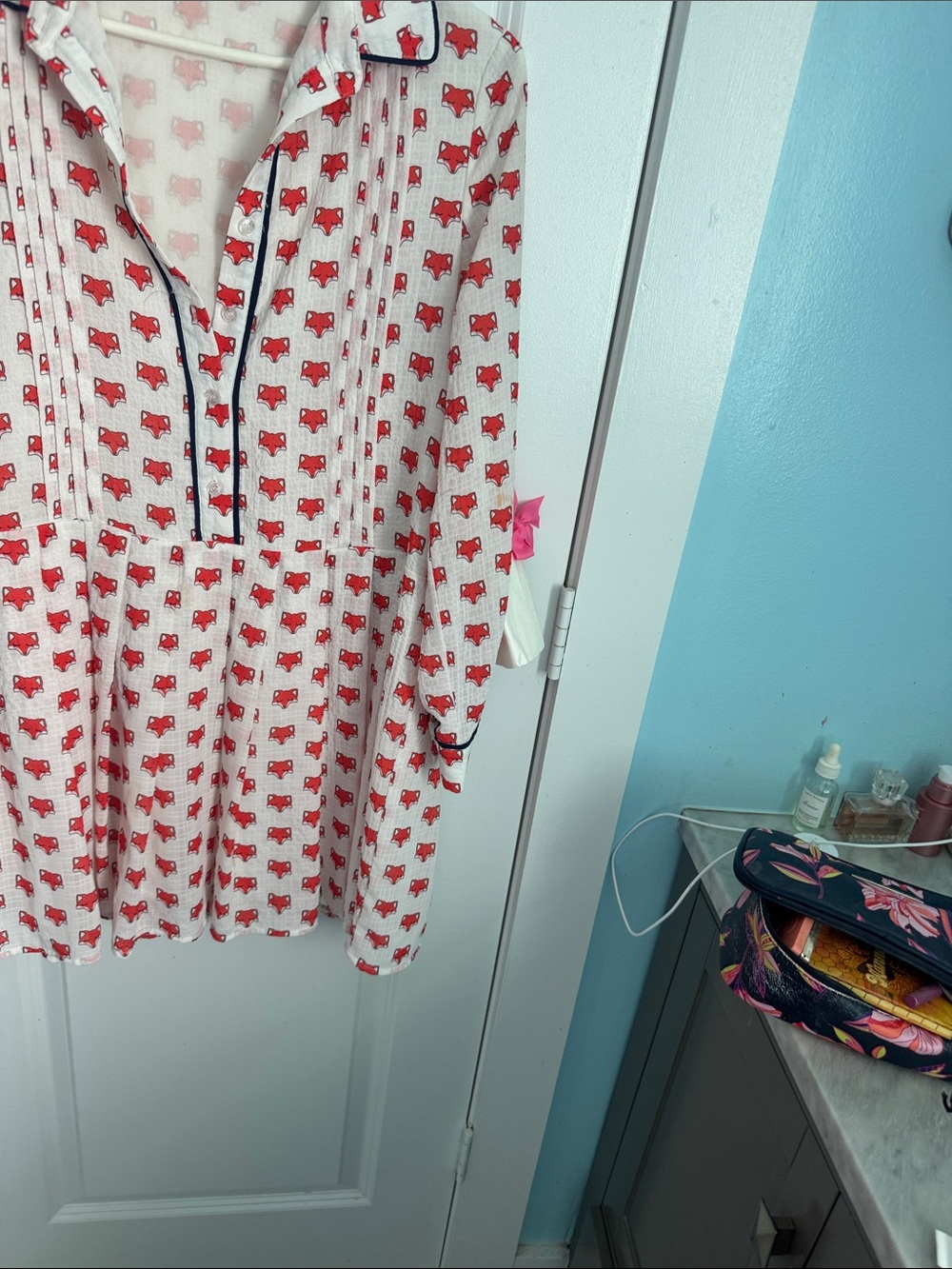 ELF White Long-Sleeve Tiered Dress with Red Fox Print